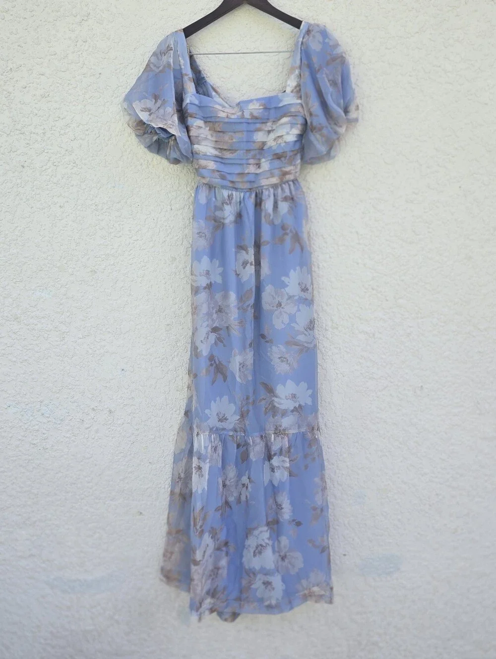 NWT Abercrombie Emerson Drama Bow-Back Maxi Dress Blue Floral Organza S
